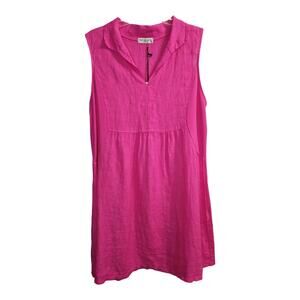 Terzo Millenio Hot Pink Collar Sleeveless Linen Shirtdress Womens Size XLarge